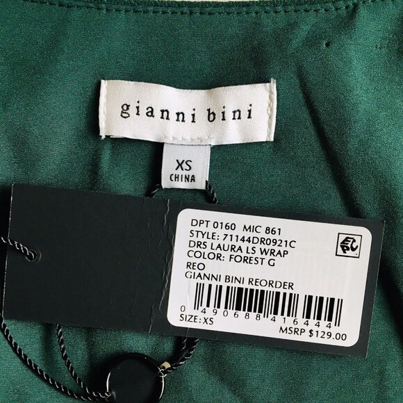 Gianni Bini Forest Green Long‎ Sleeve Ruffle Wrap Mini Dress - Size XS - Picture 9 of 12